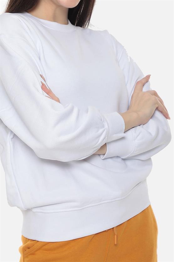 Mısırlı Kadın Üç İplik Oversize Bisiklet Yaka Beyaz Sweatshirt