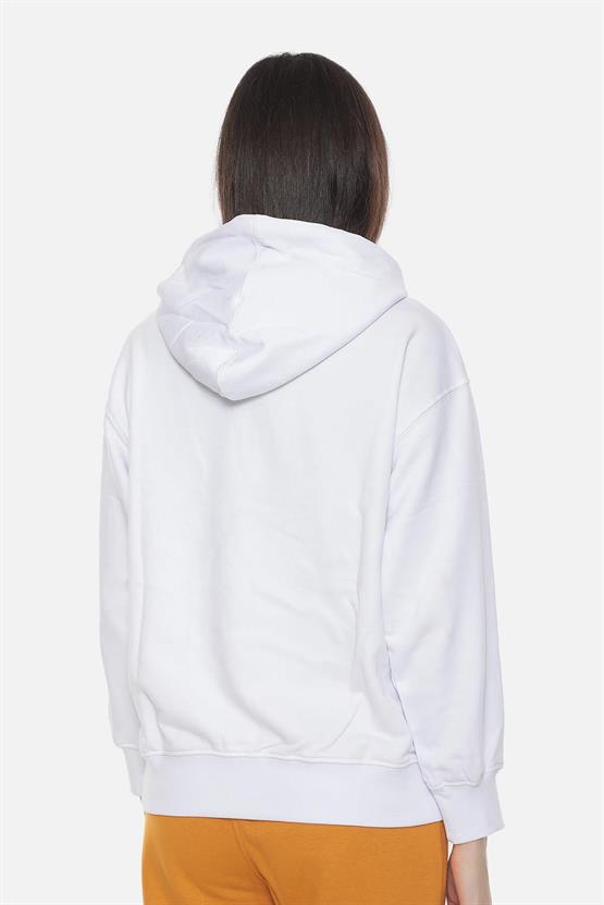 Mısırlı Kadın Üç İplik Oversize Kapüşonlu Beyaz Sweatshirt