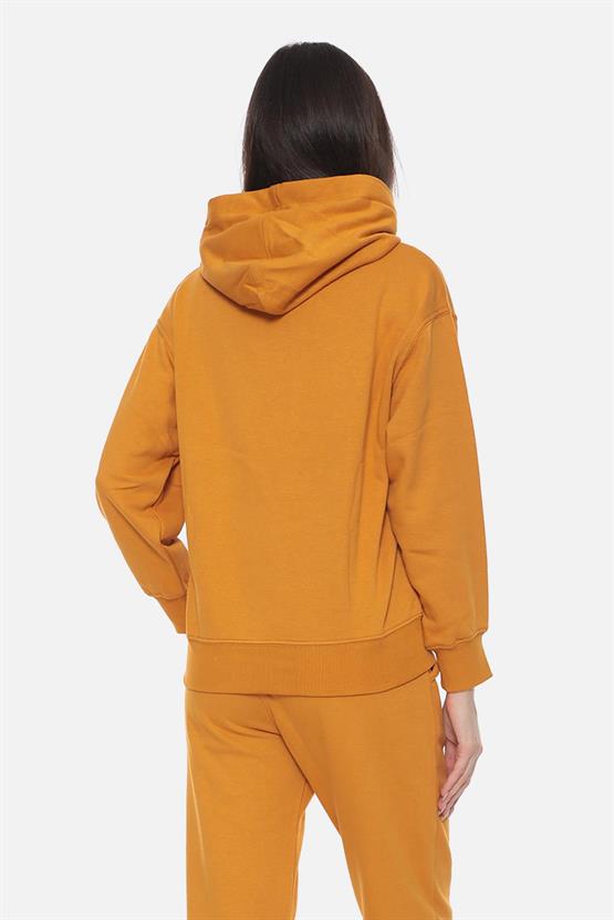 Mısırlı Kadın Üç İplik Oversize Kapüşonlu Camel Sweatshirt