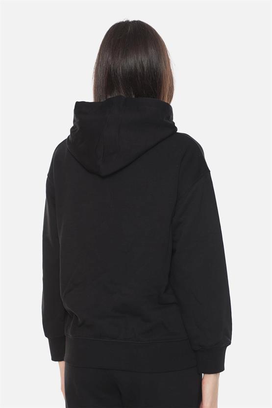 Mısırlı Kadın Üç İplik Oversize Kapüşonlu Siyah Sweatshirt