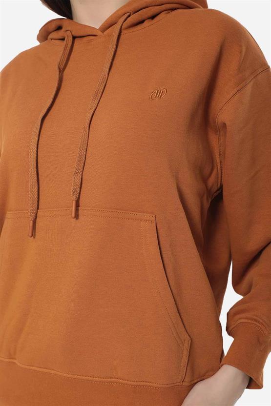 Mısırlı Kadın Üç İplik Oversize Kapüşonlu Tobacco Sweatshirt