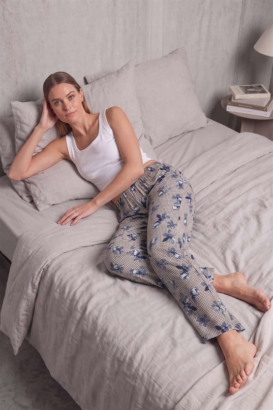 Mısırlı Kadın Viskon Alt Pijama Bej/Lacivert