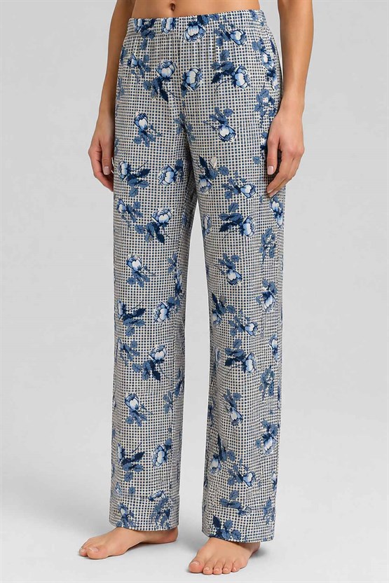 Mısırlı Kadın Viskon Alt Pijama Bej/Lacivert