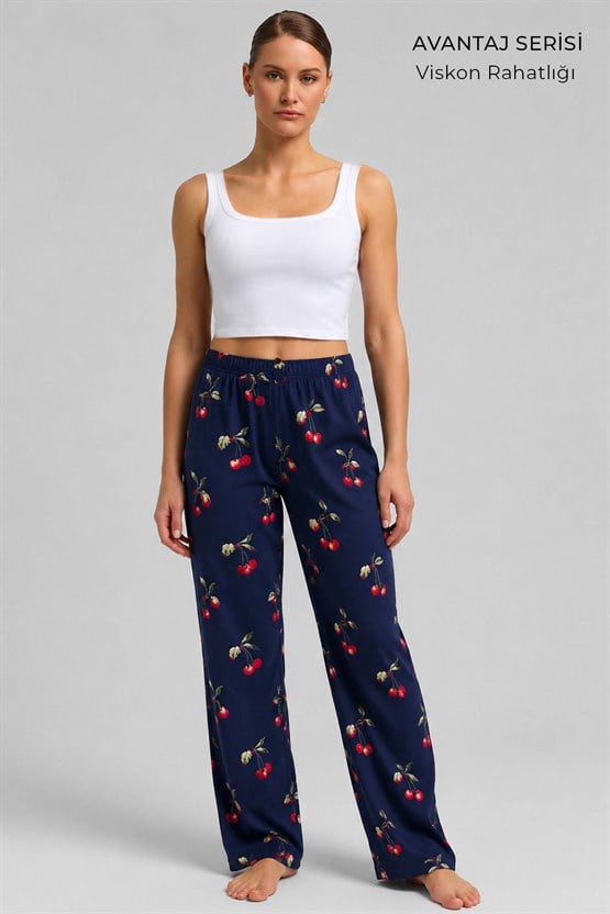 Mısırlı Kadın Viskon Alt Pijama Lacivert