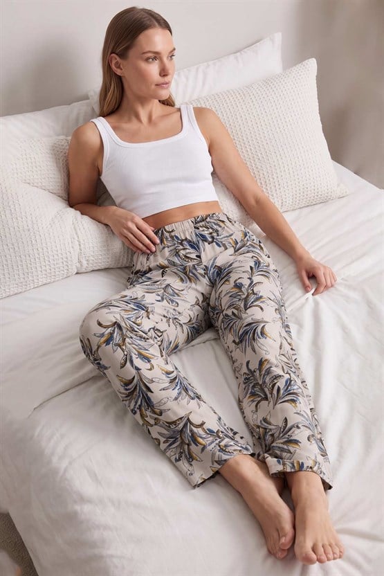 Mısırlı Kadın Viskon Alt Pijama Taş Rengi