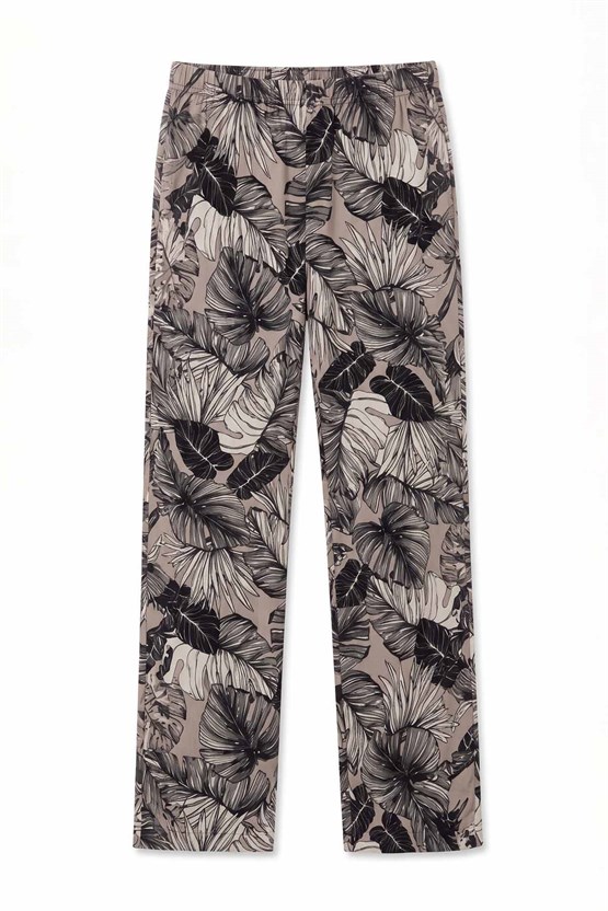 Mısırlı Kadın Viskon Çiçekli Alt Pijama Bej