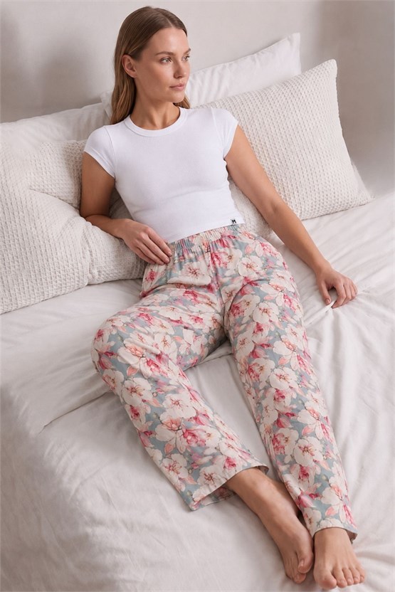 Mısırlı Kadın Viskon Çiçekli Alt Pijama Açık Pembe