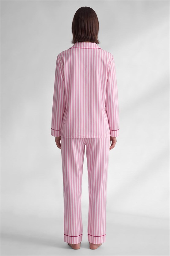 Mısırlı Kadın Viskon Çizgili Pijama Takım Açık Pembe