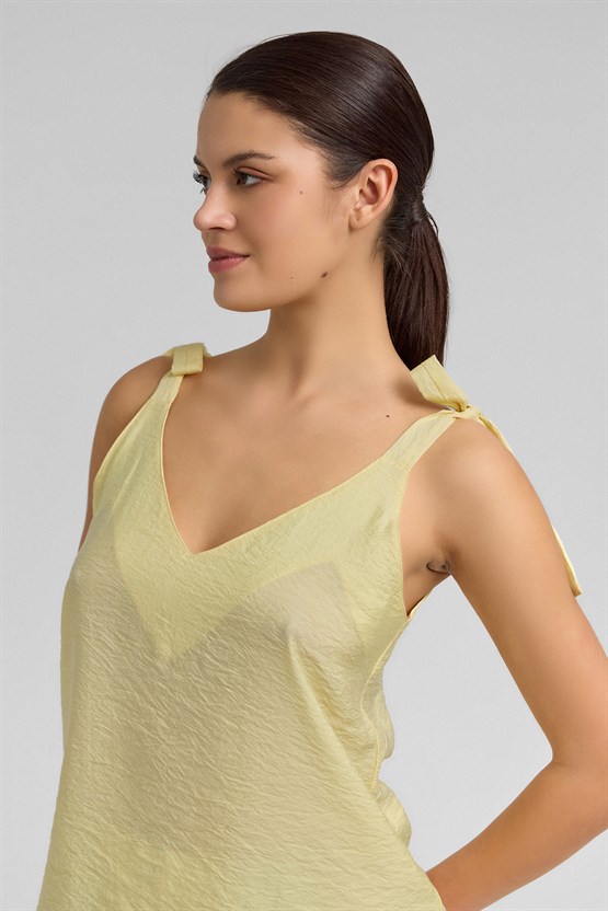 Mısırlı Kadın Viskon Dokuma Şort Askılı Takım Sarı