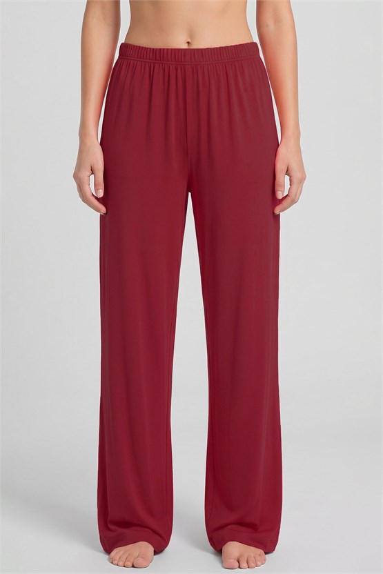 Mısırlı Kadın Viskon Düz Kesim Alt Pijama Koyu Kırmızı