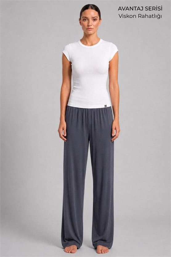 Mısırlı Kadın Viskon Düz Kesim Alt Pijama Asphalt