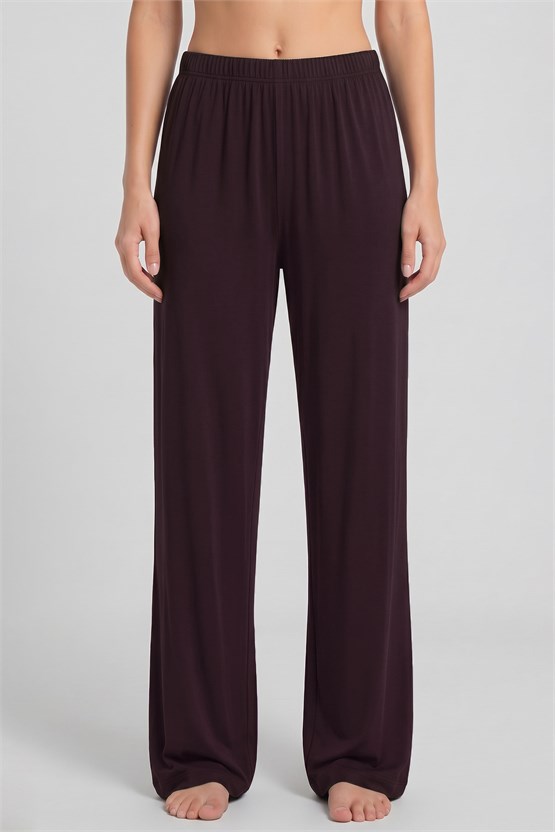 Mısırlı Kadın Viskon Düz Kesim Alt Pijama Koyu Vişne