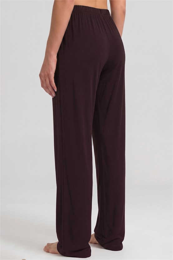 Mısırlı Kadın Viskon Düz Kesim Alt Pijama Koyu Vişne