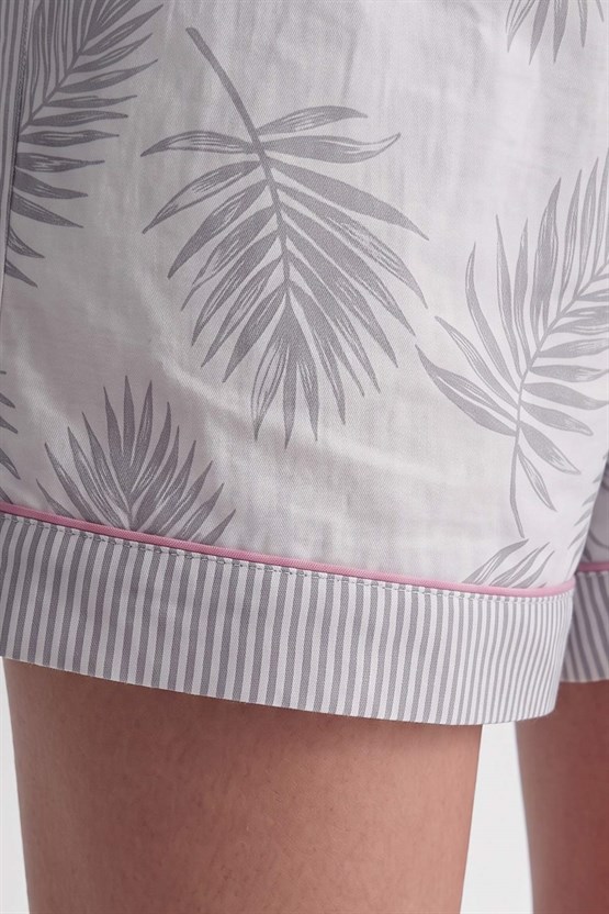 Mısırlı Kadın Viskon Kısa Kol Cep Detaylı Short Pijama Takım Gri