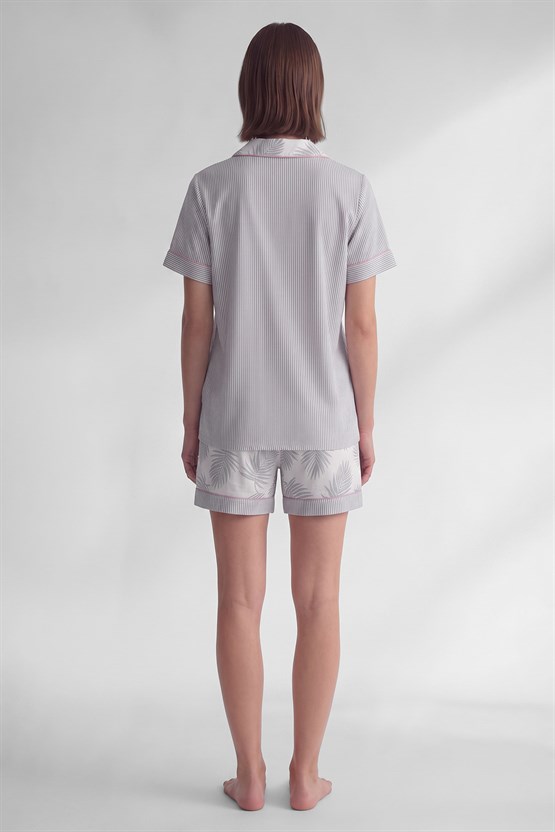 Mısırlı Kadın Viskon Kısa Kol Cep Detaylı Short Pijama Takım Gri