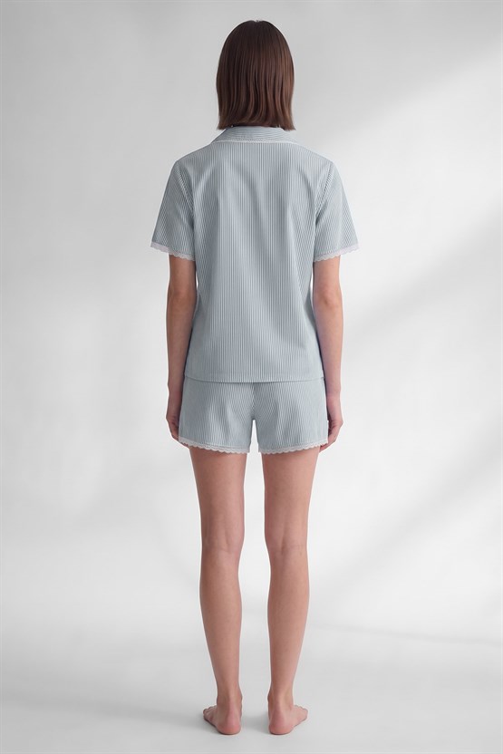 Mısırlı Kadın Viskon Kısa Kol Gömlek Short Pijama Takım Gri
