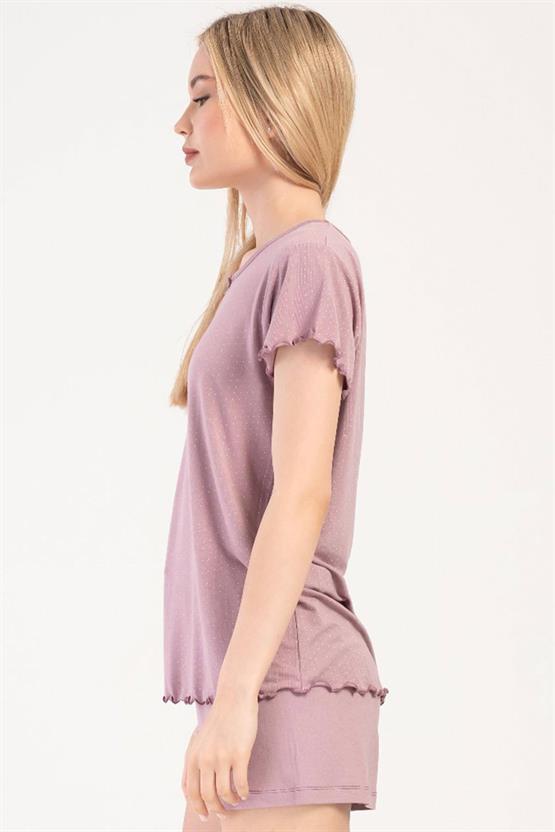 Mısırlı Kadın Viskon Kısa Kollu Şort Pijama Takımı Pembe