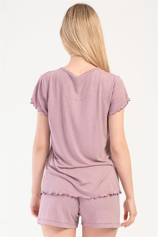 Mısırlı Kadın Viskon Kısa Kollu Şort Pijama Takımı Pembe