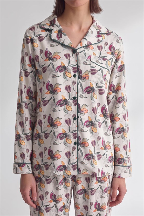 Mısırlı Kadın Viskon Sarı Çiçek Desenli Pijama Takım Sarı