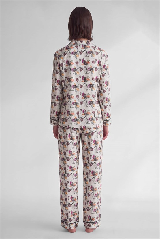 Mısırlı Kadın Viskon Sarı Çiçek Desenli Pijama Takım Sarı