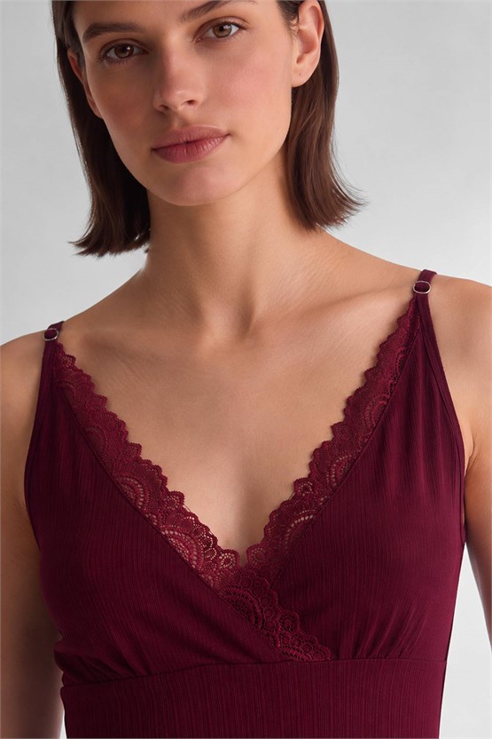 Mısırlı Kadın Viskon Üçlü Set Pijama Takım Bordo