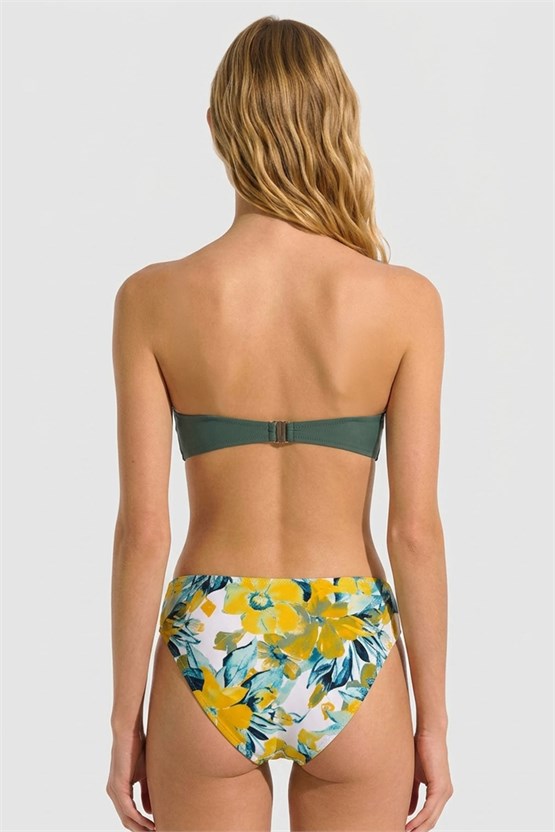 Mısırlı Kaplı Straplez Bikini Takım Sarı Çiçek Desen