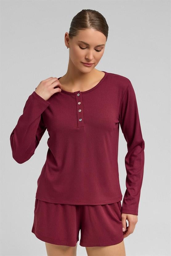 Kadını Kaşkorse Uzun Kollu Sweatshirt Bordo