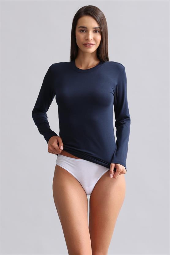 Mısırlı Modal by TENCEL BRITT Bisiklet Yaka Uzun Kollu Fanila / Sweatshirt Lacivert