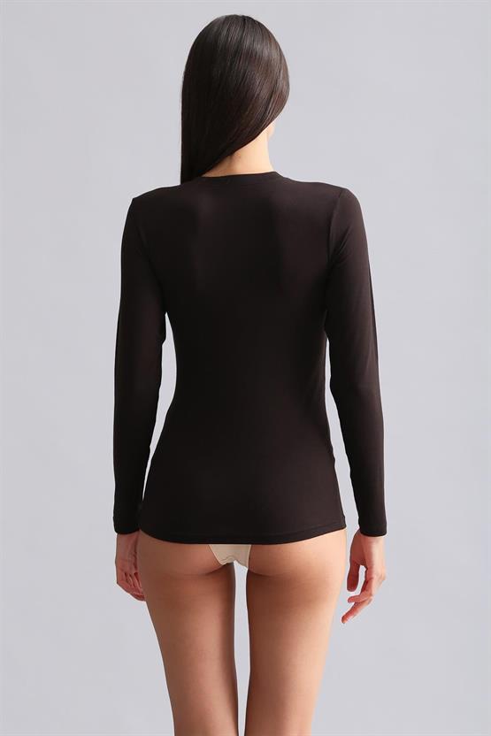 Mısırlı Modal by TENCEL BRITT Bisiklet Yaka Uzun Kollu Fanila / Sweatshirt Kahverengi