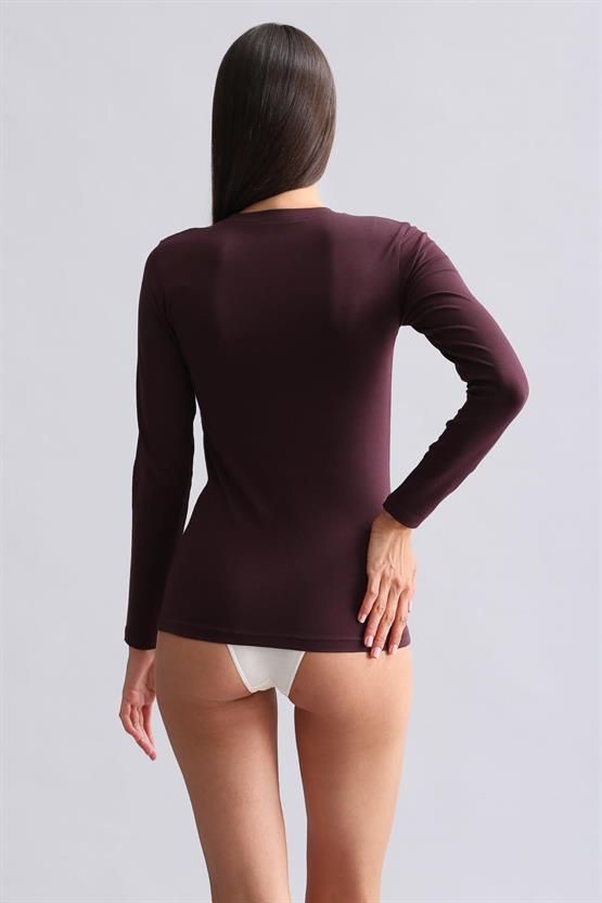 Mısırlı Modal by TENCEL BRITT Bisiklet Yaka Uzun Kollu Fanila / Sweatshirt Mor