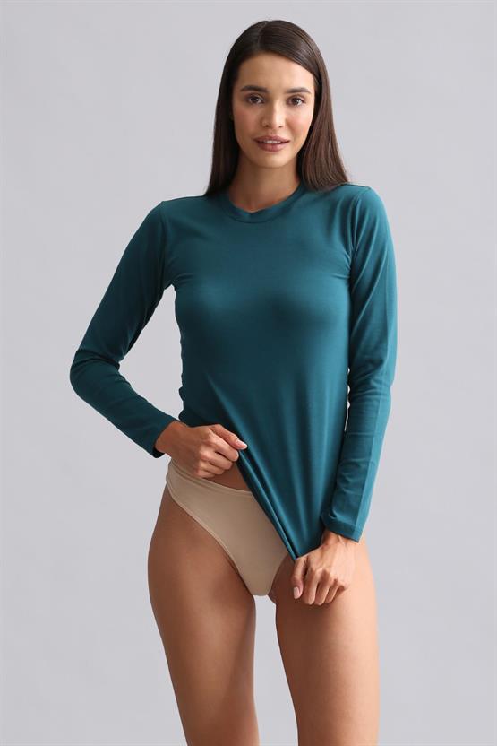 Mısırlı Modal by TENCEL BRITT Bisiklet Yaka Uzun Kollu Fanila / Sweatshirt Fit Green