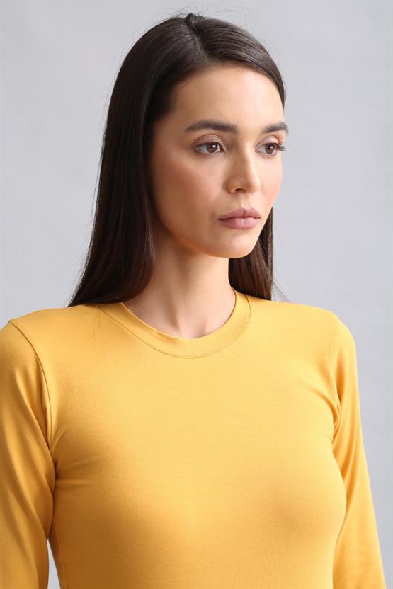 Mısırlı Modal by TENCEL BRITT Bisiklet Yaka Uzun Kollu Fanila / Sweatshirt Hardal