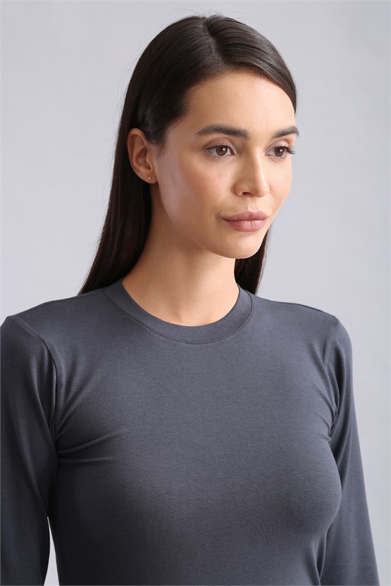 Mısırlı Modal by TENCEL BRITT Bisiklet Yaka Uzun Kollu Fanila / Sweatshirt Antrasit