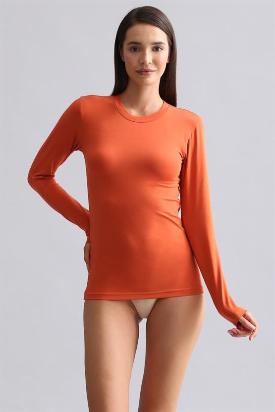 Mısırlı Modal by TENCEL BRITT Bisiklet Yaka Uzun Kollu Fanila / Sweatshirt Pas Kırmızı