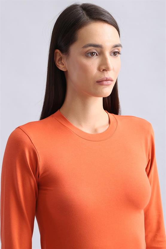 Mısırlı Modal by TENCEL BRITT Bisiklet Yaka Uzun Kollu Fanila / Sweatshirt Pas Kırmızı