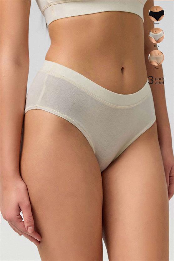 Mısırlı Modal by TENCEL HERA Brief Gizli Lastikli 3lü Slip Külot Siyah-Beyaz-Ten
