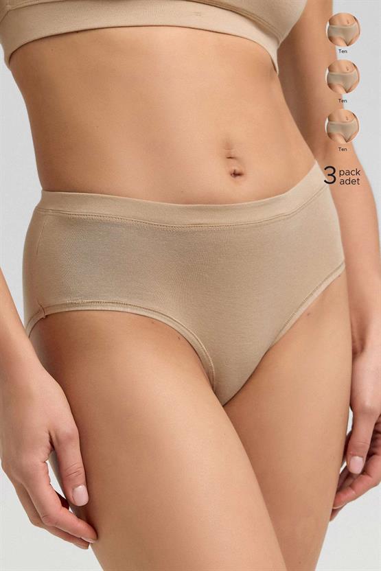 Mısırlı Modal by TENCEL HERA Brief Gizli Lastikli 3lü Slip Külot Ten Rengi