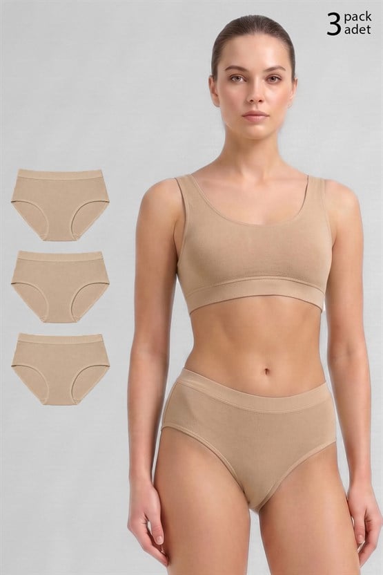 Mısırlı Modal by TENCEL HERA Brief Gizli Lastikli 3lü Slip Külot Ten Rengi