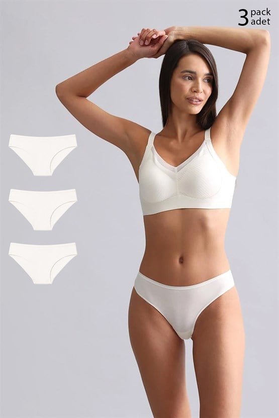 Mısırlı Modal by TENCEL HERA Brief İnce Lastikli 3lü Slip Külot Ekru