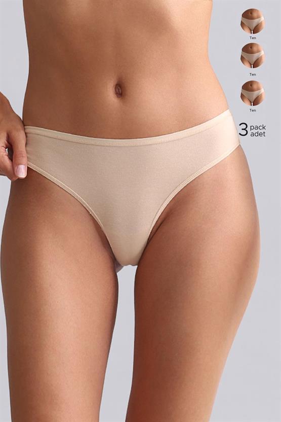 Mısırlı Modal by TENCEL HERA Brief İnce Lastikli 3lü Slip Külot Ten