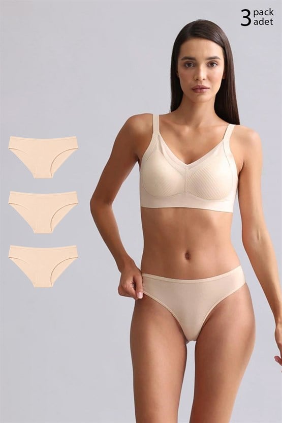 Mısırlı Modal by TENCEL HERA Brief İnce Lastikli 3lü Slip Külot Ten