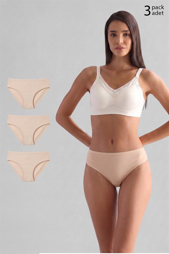 Mısırlı Modal by TENCEL HERA Brief İnce Lastikli 3lü Slip Külot Ten