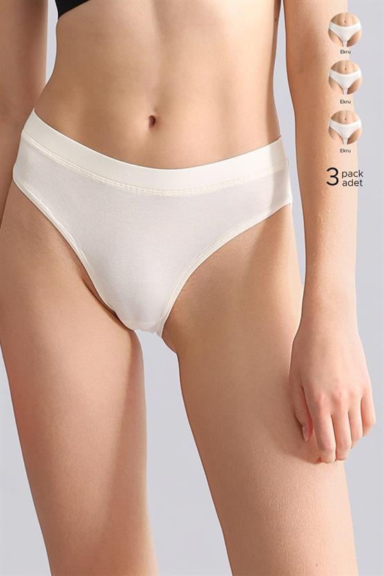 Mısırlı Modal by TENCEL HERA Gizli Lastikli Brazillian 3lü Külot Ekru