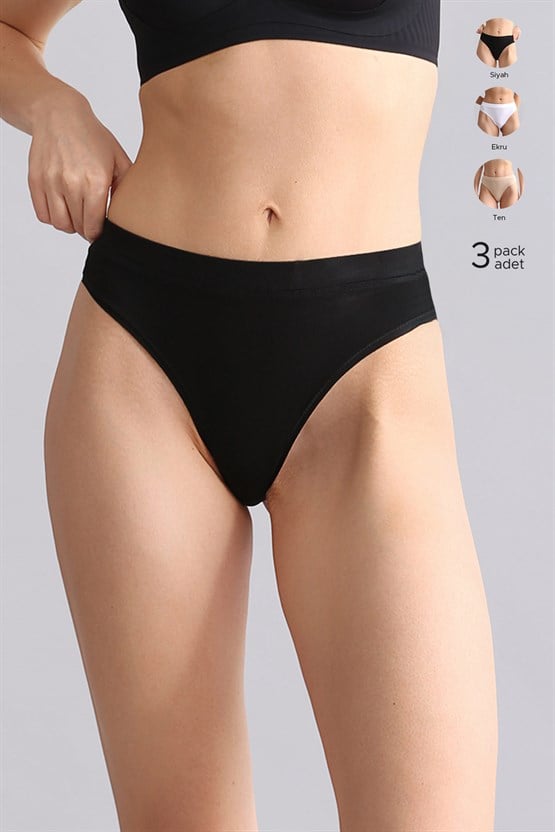 Mısırlı Modal by TENCEL HERA Gizli Lastikli 3lü Tanga Siyah-Beyaz-Ten