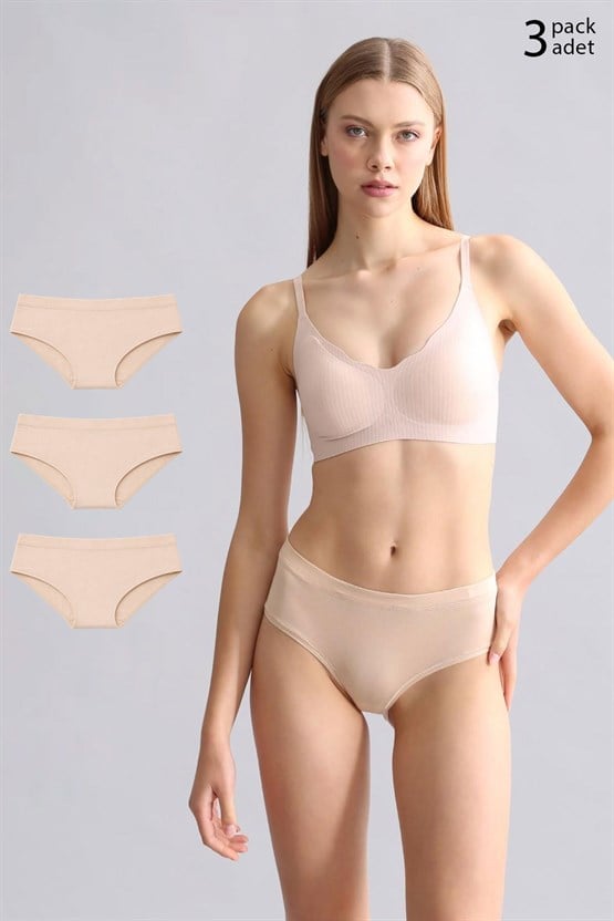Mısırlı Modal by TENCEL HERA Gizli Lastikli Brazillian 3lü Külot Ten Rengi