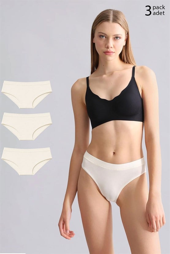 Mısırlı Modal by TENCEL HERA Gizli Lastikli Brazillian 3lü Külot Ekru