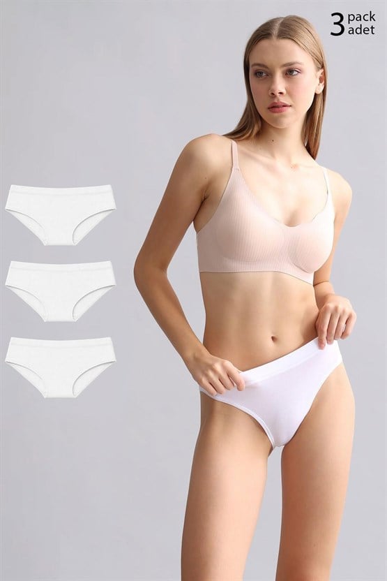 Mısırlı Modal by TENCEL HERA Gizli Lastikli Brazillian 3lü Külot Beyaz