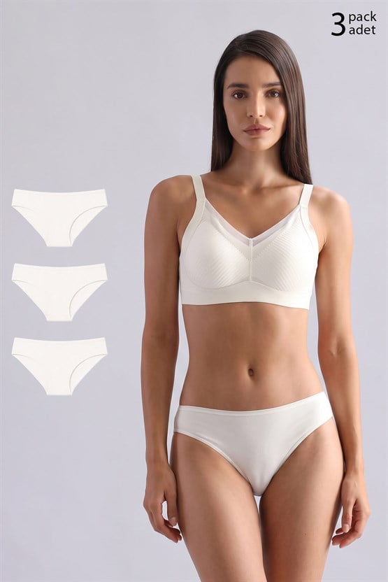 Mısırlı Modal by TENCEL HERA İnce Lastikli 3lü Brazillian Külot Ekru