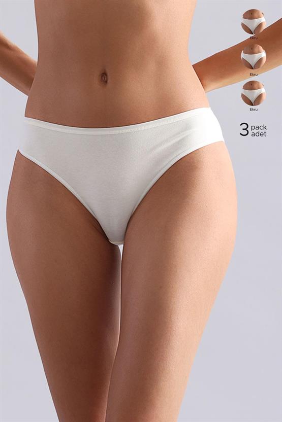 Mısırlı Modal by TENCEL HERA İnce Lastikli 3lü Brazillian Külot Ekru