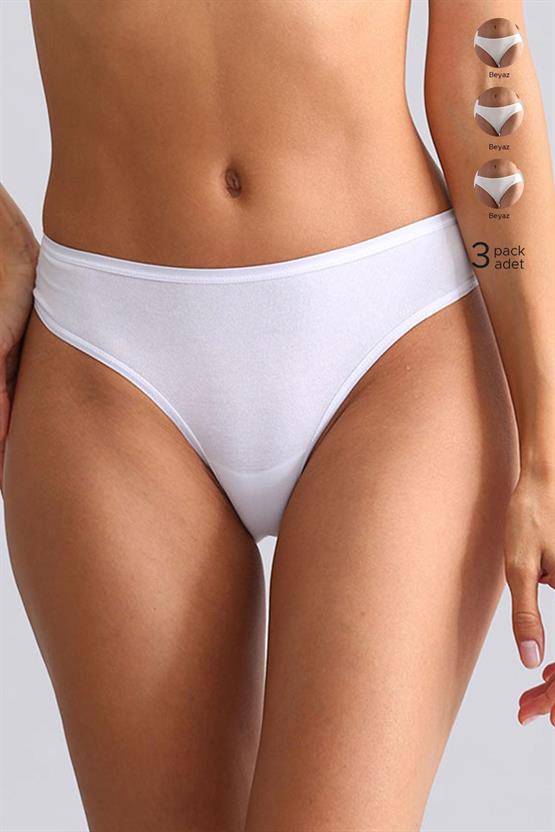 Mısırlı Modal by TENCEL HERA İnce Lastikli 3lü Brazillian Külot Beyaz